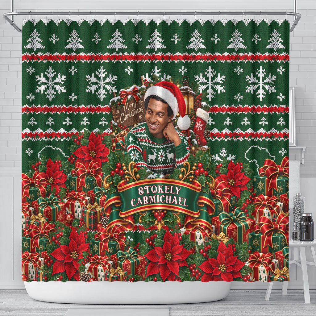 Stokely Carmichael Black Power Christmas Shower Curtain Retro Ugly Christmas Pattern Civil Rights Leader Pan African