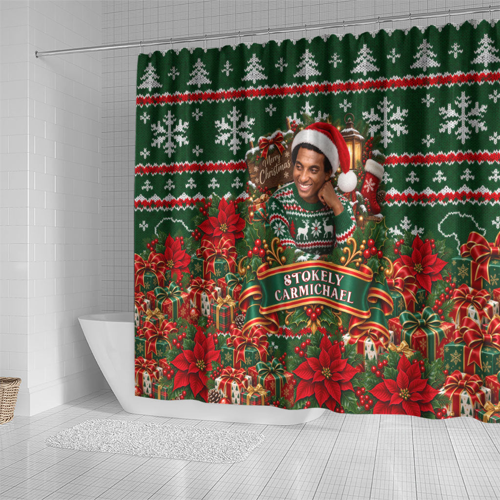 Stokely Carmichael Black Power Christmas Shower Curtain Retro Ugly Christmas Pattern Civil Rights Leader Pan African