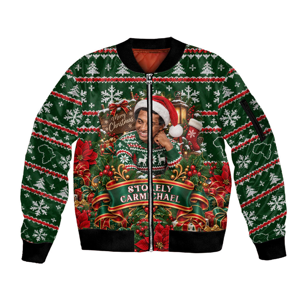 Stokely Carmichael Black Power Christmas Sleeve Zip Bomber Jacket Retro Ugly Christmas Pattern Civil Rights Leader Pan African