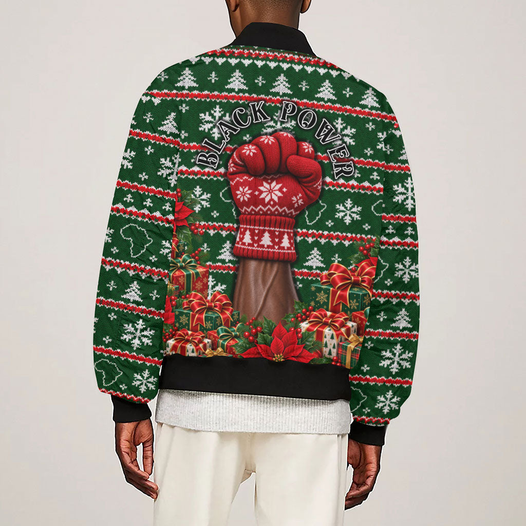 Stokely Carmichael Black Power Christmas Sleeve Zip Bomber Jacket Retro Ugly Christmas Pattern Civil Rights Leader Pan African