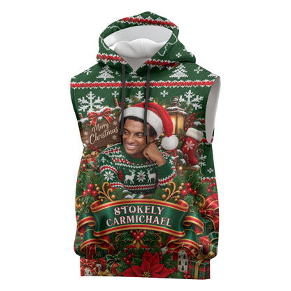 Stokely Carmichael Black Power Christmas Sleeveless Hoodie Retro Ugly Christmas Pattern Civil Rights Leader Pan African