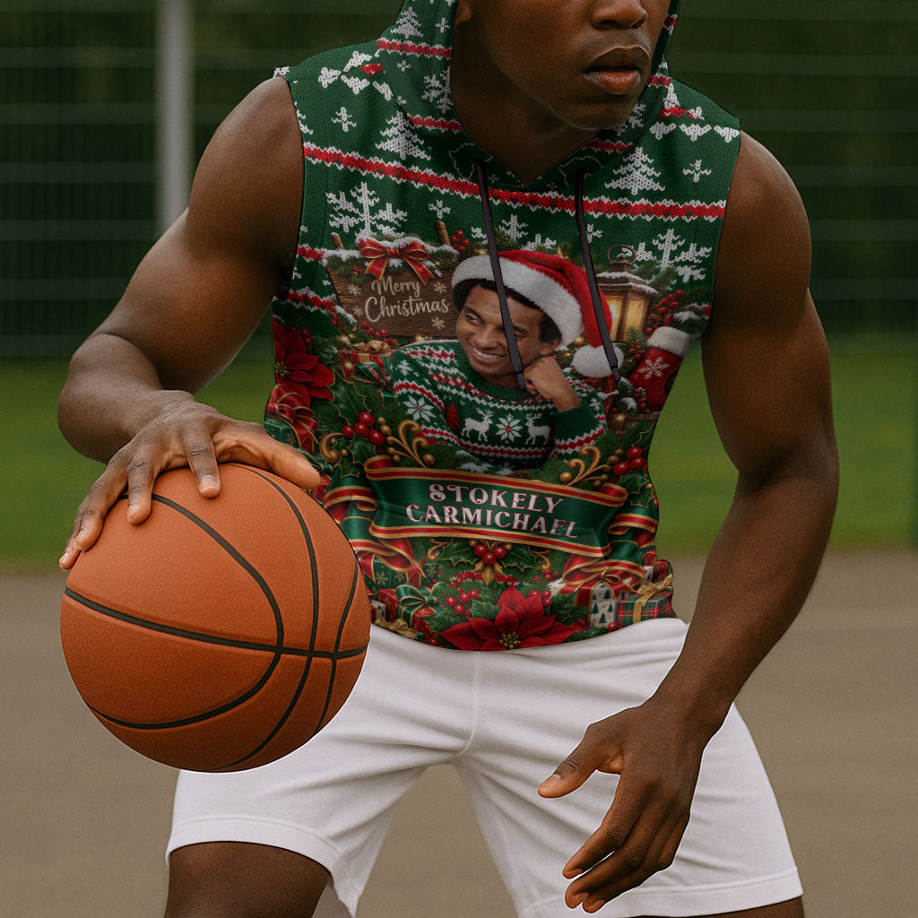 Stokely Carmichael Black Power Christmas Sleeveless Hoodie Retro Ugly Christmas Pattern Civil Rights Leader Pan African