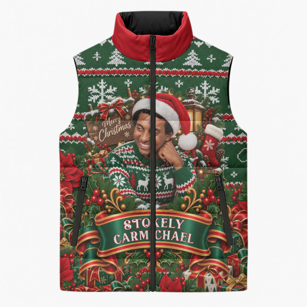Stokely Carmichael Black Power Christmas Sleeveless Puffer Jacket Retro Ugly Christmas Pattern Civil Rights Leader Pan African
