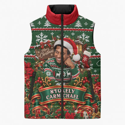 Stokely Carmichael Black Power Christmas Sleeveless Puffer Jacket Retro Ugly Christmas Pattern Civil Rights Leader Pan African