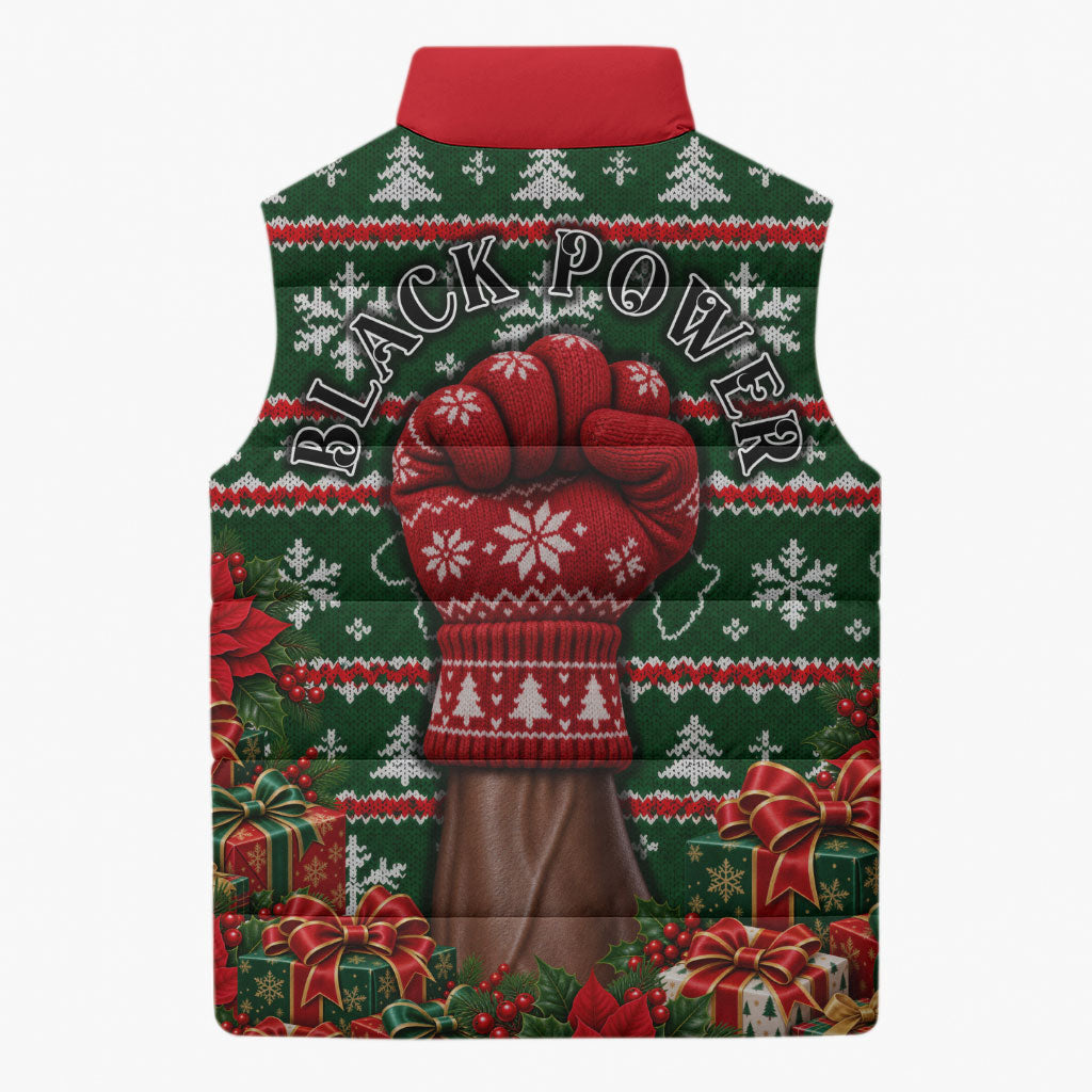 Stokely Carmichael Black Power Christmas Sleeveless Puffer Jacket Retro Ugly Christmas Pattern Civil Rights Leader Pan African