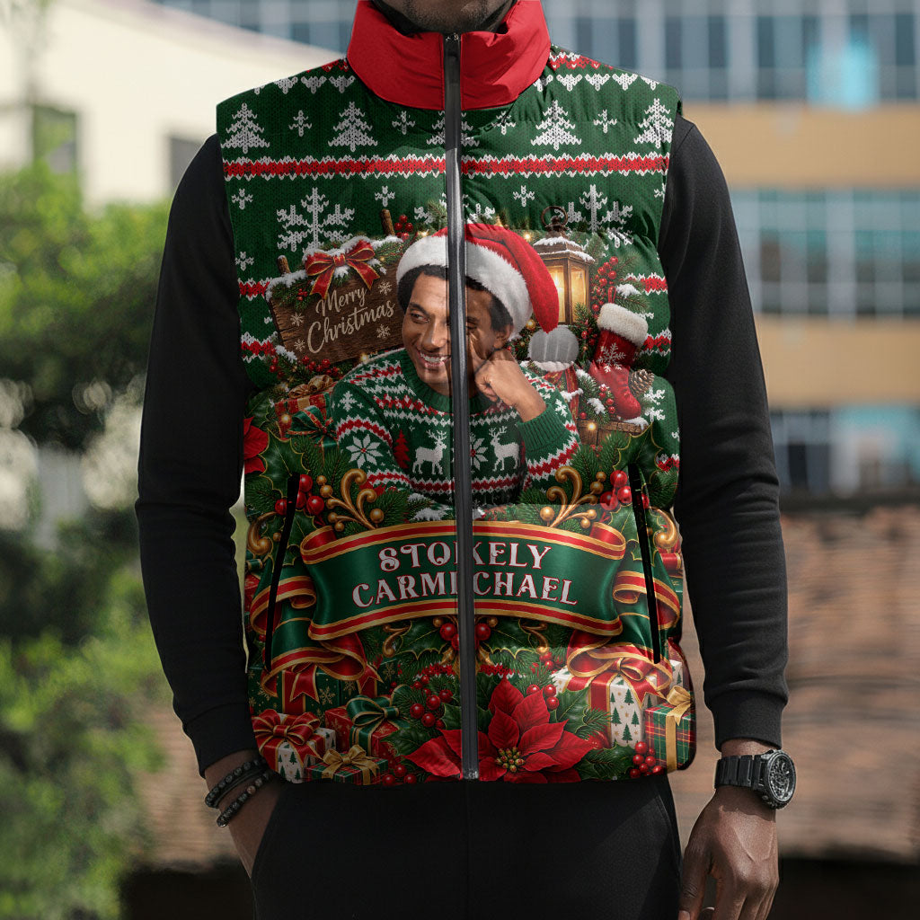 Stokely Carmichael Black Power Christmas Sleeveless Puffer Jacket Retro Ugly Christmas Pattern Civil Rights Leader Pan African