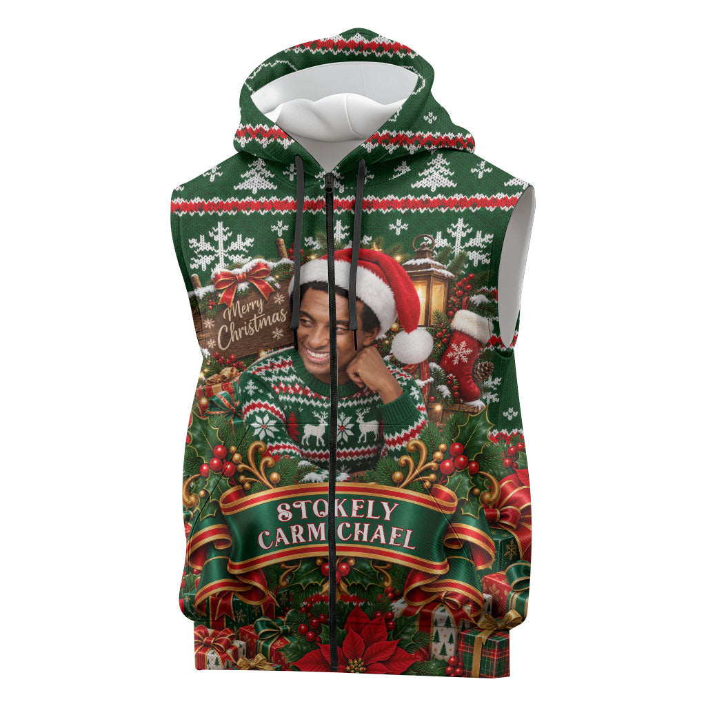 Stokely Carmichael Black Power Christmas Sleeveless Zip Hoodie Retro Ugly Christmas Pattern Civil Rights Leader Pan African