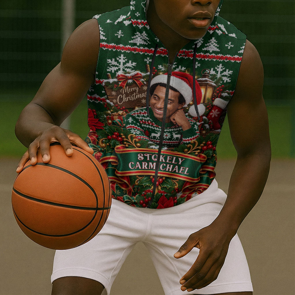 Stokely Carmichael Black Power Christmas Sleeveless Zip Hoodie Retro Ugly Christmas Pattern Civil Rights Leader Pan African