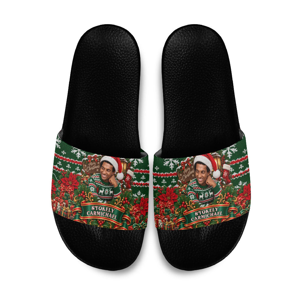 Stokely Carmichael Black Power Christmas Slide Sandals Retro Ugly Christmas Pattern Civil Rights Leader Pan African
