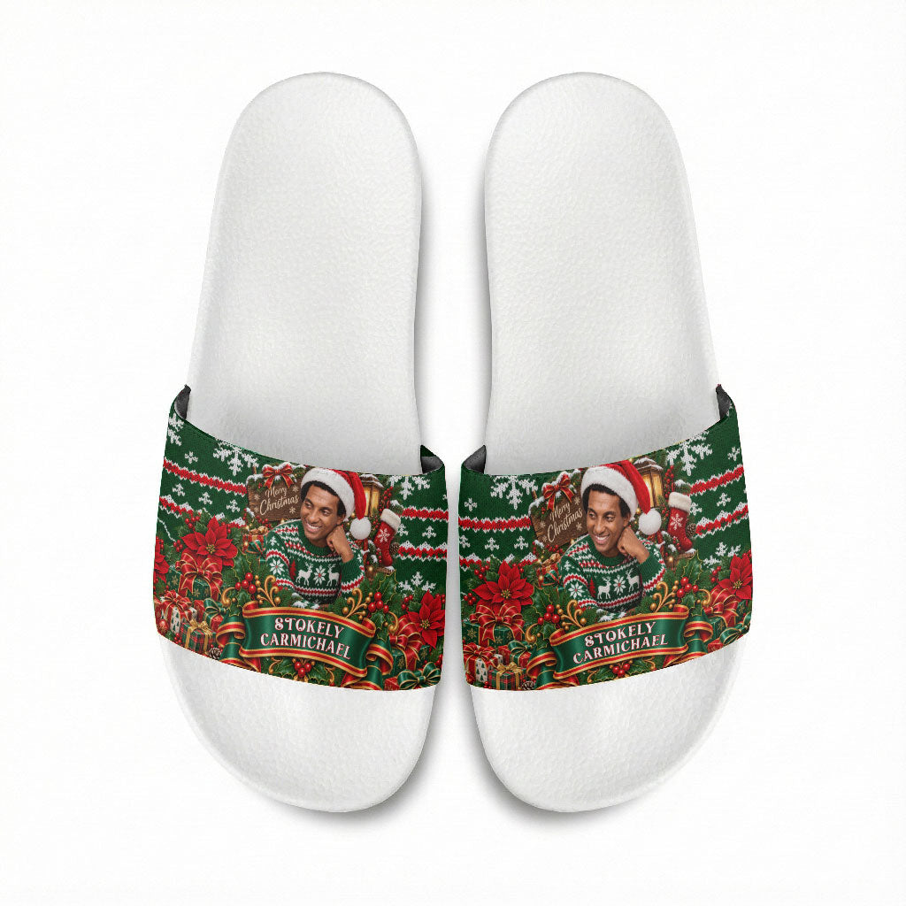 Stokely Carmichael Black Power Christmas Slide Sandals Retro Ugly Christmas Pattern Civil Rights Leader Pan African