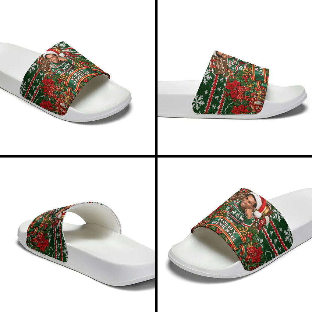 Stokely Carmichael Black Power Christmas Slide Sandals Retro Ugly Christmas Pattern Civil Rights Leader Pan African