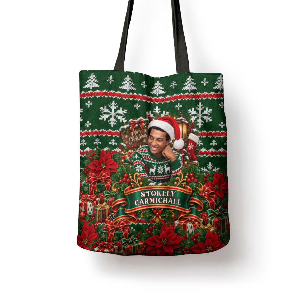 Stokely Carmichael Black Power Christmas Tote Bag Retro Ugly Christmas Pattern Civil Rights Leader Pan African