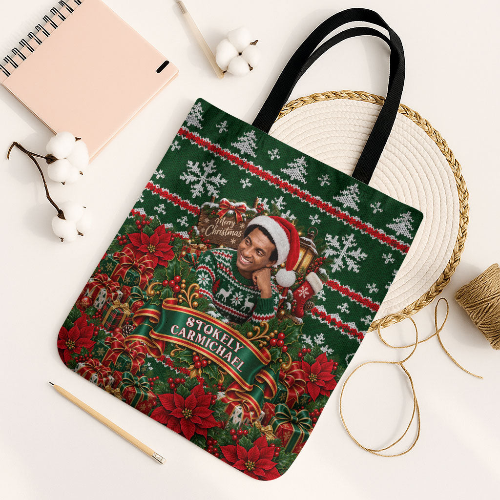 Stokely Carmichael Black Power Christmas Tote Bag Retro Ugly Christmas Pattern Civil Rights Leader Pan African