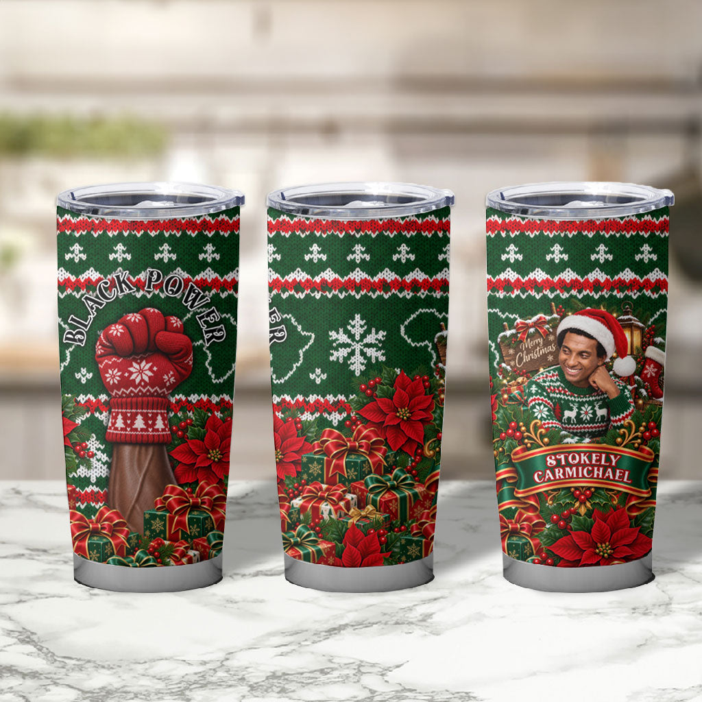 Stokely Carmichael Black Power Christmas Tumbler Cup Retro Ugly Christmas Pattern Civil Rights Leader Pan African