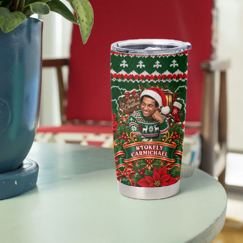 Stokely Carmichael Black Power Christmas Tumbler Cup Retro Ugly Christmas Pattern Civil Rights Leader Pan African