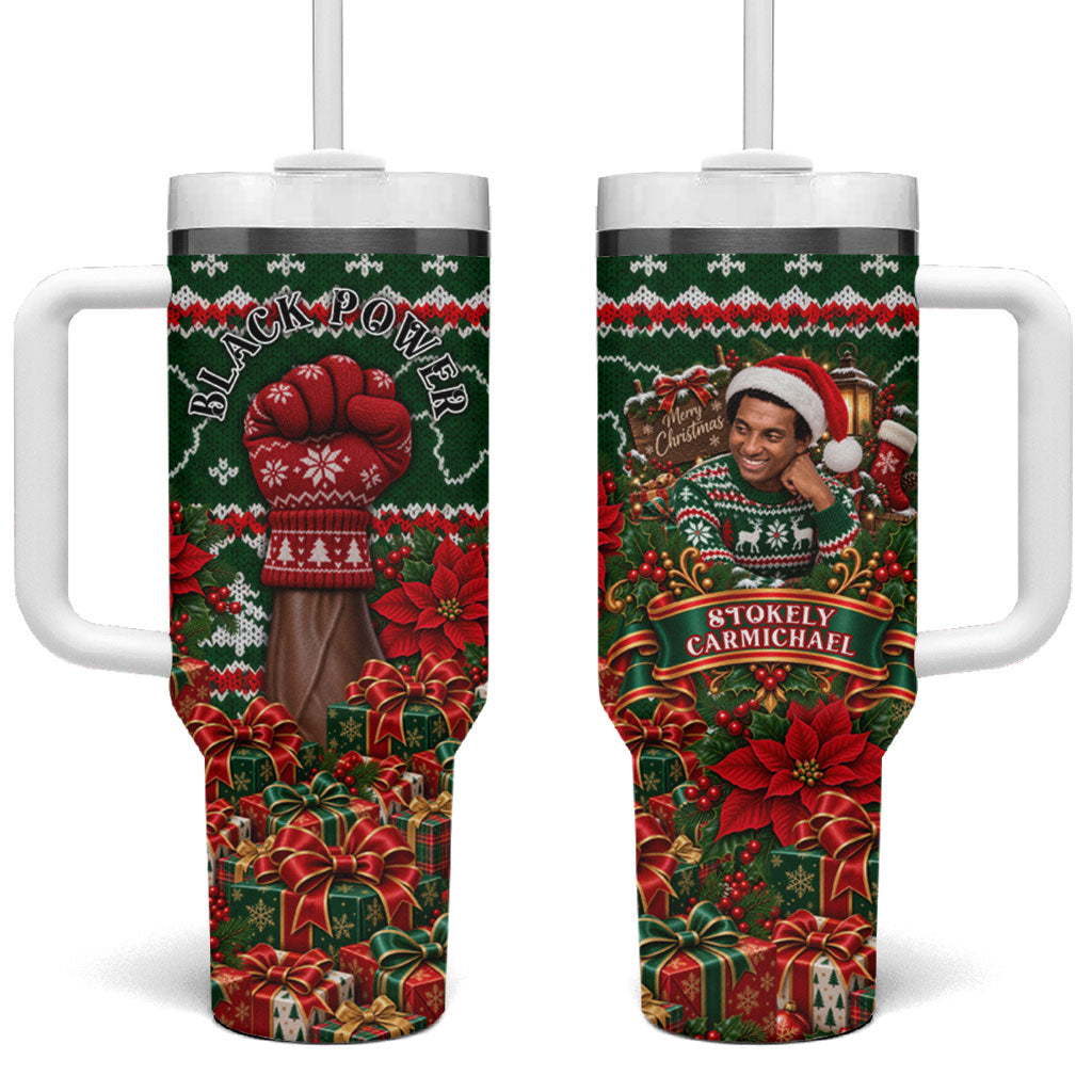 Stokely Carmichael Black Power Christmas Tumbler With Handle Retro Ugly Christmas Pattern Civil Rights Leader Pan African