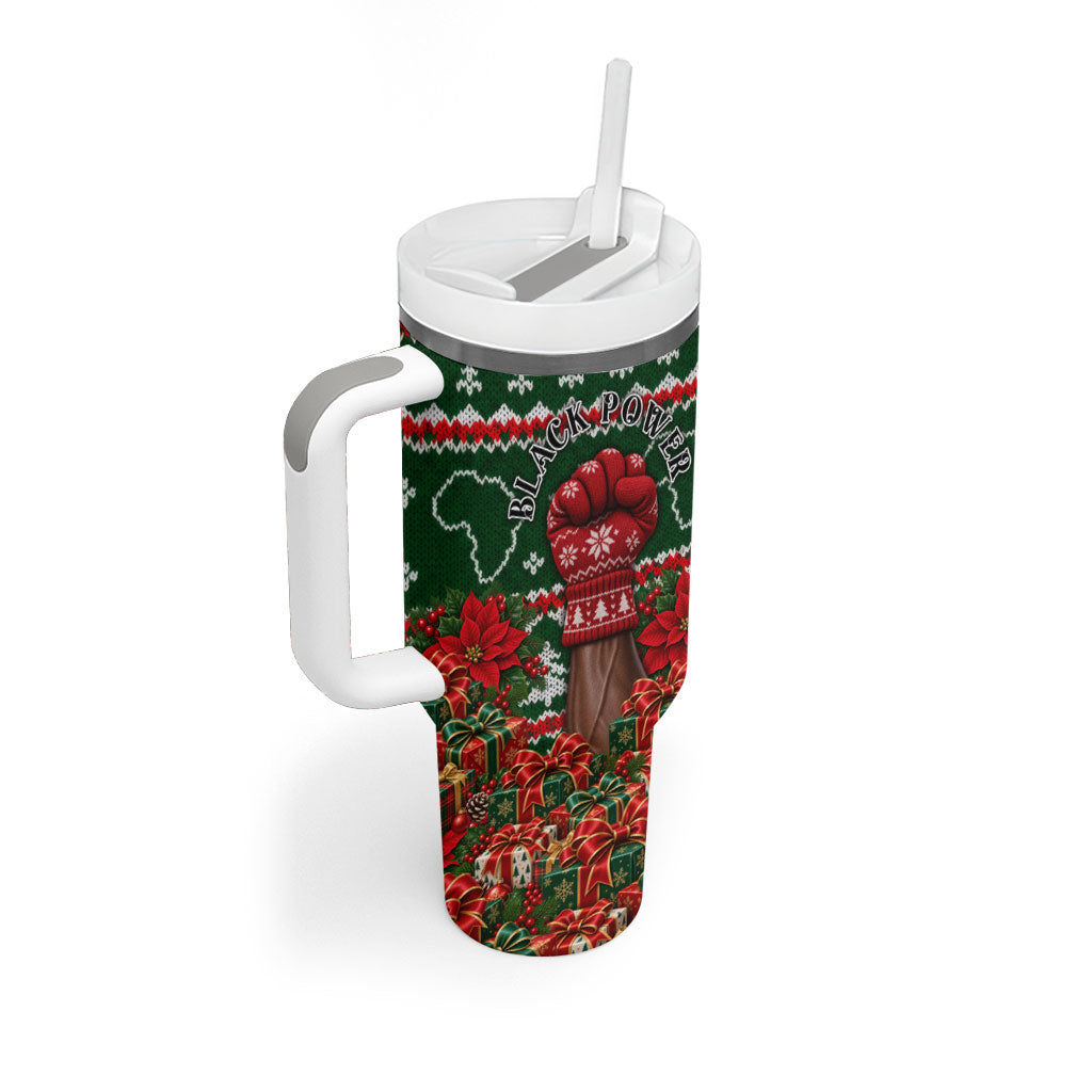 Stokely Carmichael Black Power Christmas Tumbler With Handle Retro Ugly Christmas Pattern Civil Rights Leader Pan African