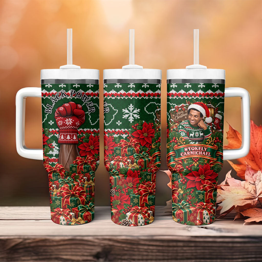 Stokely Carmichael Black Power Christmas Tumbler With Handle Retro Ugly Christmas Pattern Civil Rights Leader Pan African
