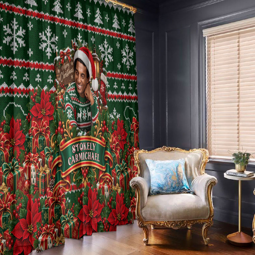 Stokely Carmichael Black Power Christmas Window Curtain Retro Ugly Christmas Pattern Civil Rights Leader Pan African