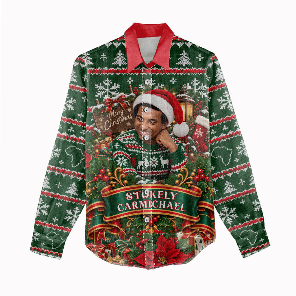 Stokely Carmichael Black Power Christmas Women Casual Shirt Retro Ugly Christmas Pattern Civil Rights Leader Pan African