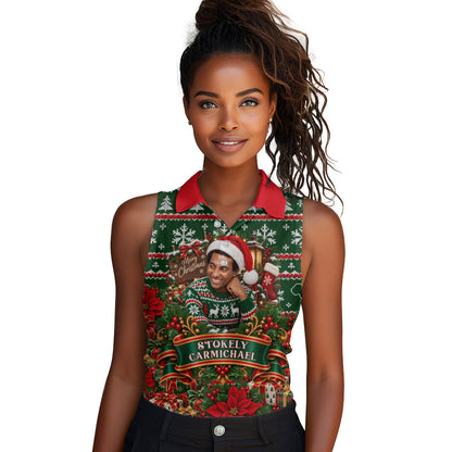 Stokely Carmichael Black Power Christmas Women Sleeveless Polo Shirt Retro Ugly Christmas Pattern Civil Rights Leader Pan African