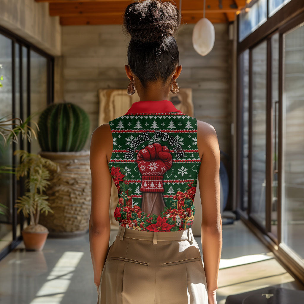 Stokely Carmichael Black Power Christmas Women Sleeveless Polo Shirt Retro Ugly Christmas Pattern Civil Rights Leader Pan African