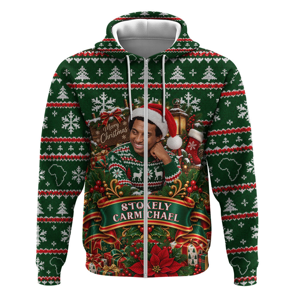 Stokely Carmichael Black Power Christmas Zip Hoodie Retro Ugly Christmas Pattern Civil Rights Leader Pan African