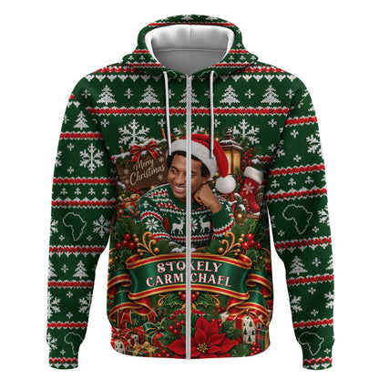 Stokely Carmichael Black Power Christmas Zip Hoodie Retro Ugly Christmas Pattern Civil Rights Leader Pan African