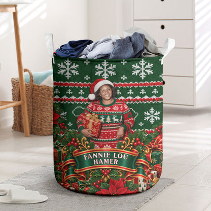 Fannie Lou Hamer Christmas Laundry Basket Retro Ugly Christmas Pattern Civil Rights Activist Pan African