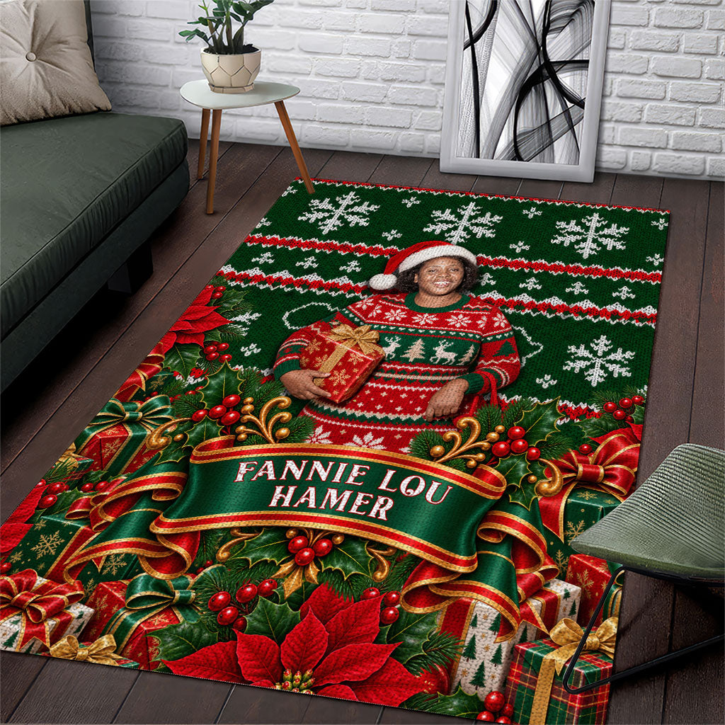 Fannie Lou Hamer Christmas Area Rug Retro Ugly Christmas Pattern Civil Rights Activist Pan African