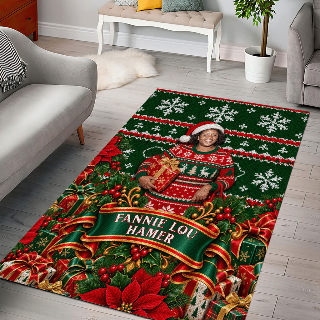 Fannie Lou Hamer Christmas Area Rug Retro Ugly Christmas Pattern Civil Rights Activist Pan African