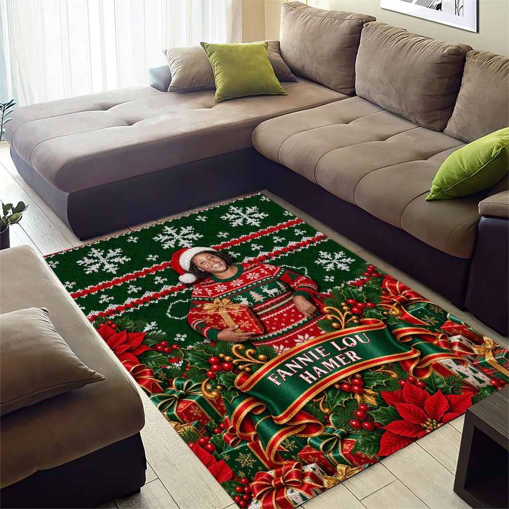 Fannie Lou Hamer Christmas Area Rug Retro Ugly Christmas Pattern Civil Rights Activist Pan African
