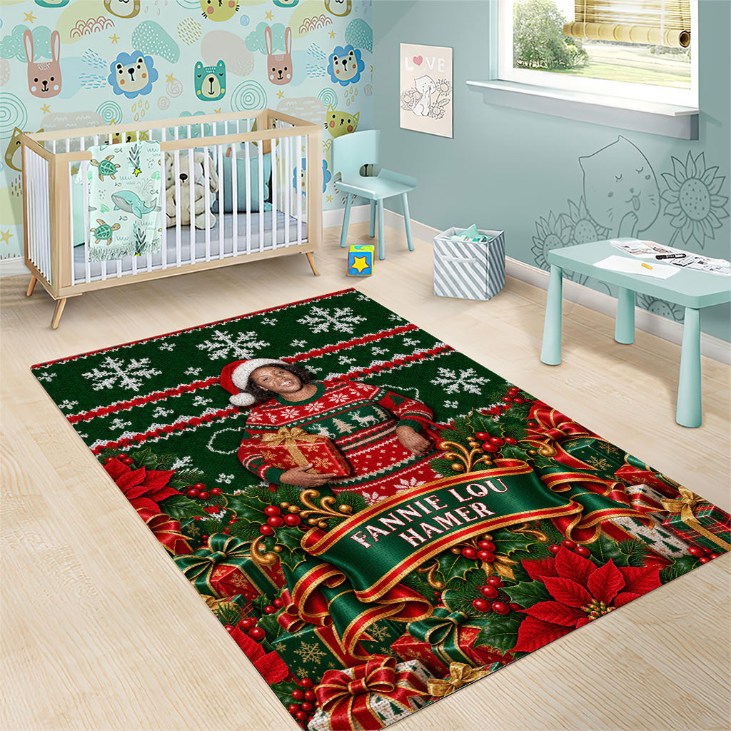 Fannie Lou Hamer Christmas Area Rug Retro Ugly Christmas Pattern Civil Rights Activist Pan African
