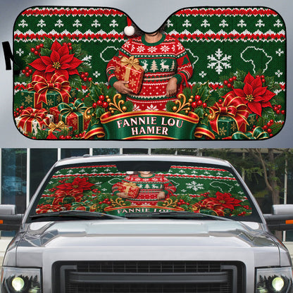 Fannie Lou Hamer Christmas Auto Sun Shade Retro Ugly Christmas Pattern Civil Rights Activist Pan African