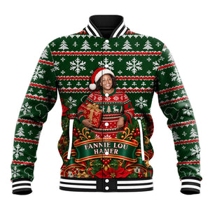 Fannie Lou Hamer Christmas Baseball Jacket Retro Ugly Christmas Pattern Civil Rights Activist Pan African
