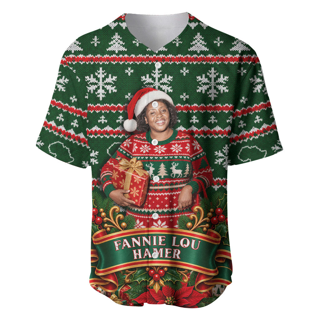 Fannie Lou Hamer Christmas Baseball Jersey Retro Ugly Christmas Pattern Civil Rights Activist Pan African