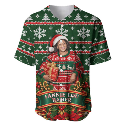 Fannie Lou Hamer Christmas Baseball Jersey Retro Ugly Christmas Pattern Civil Rights Activist Pan African
