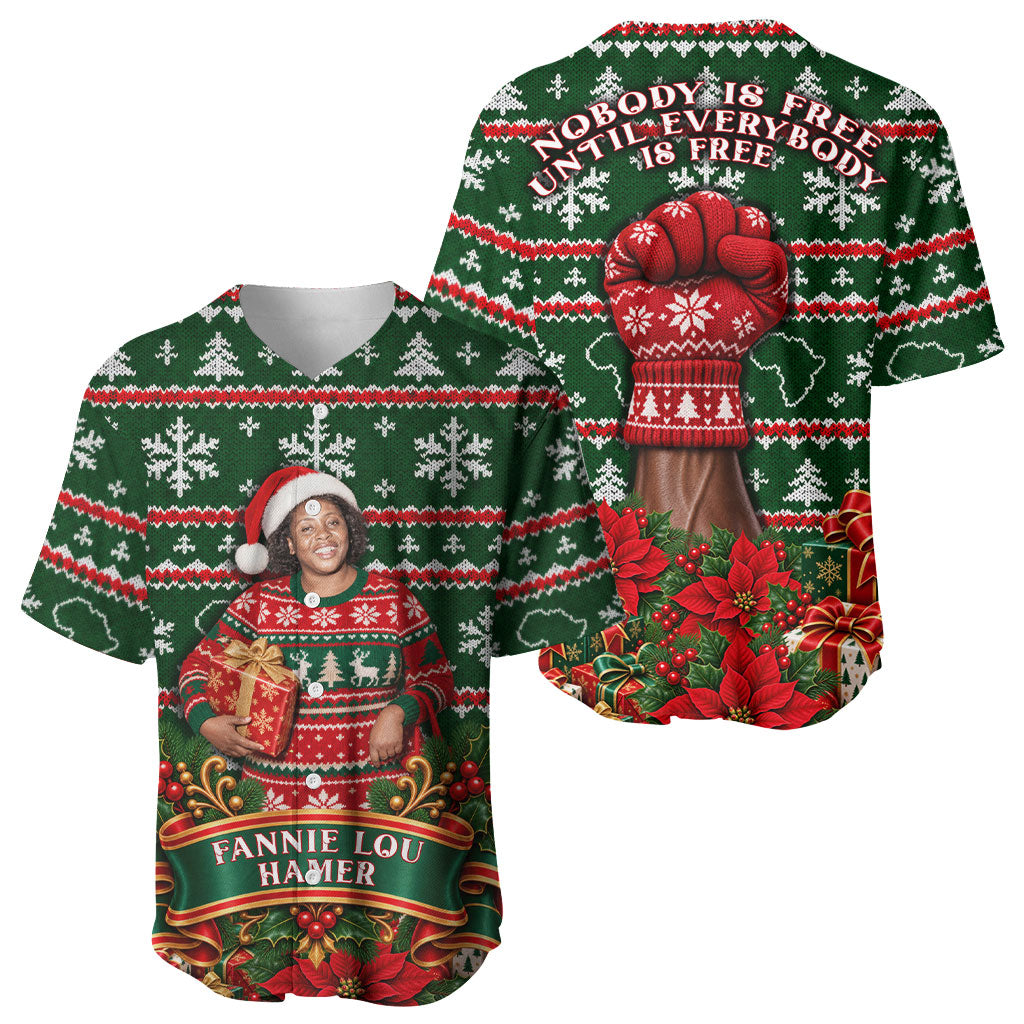 Fannie Lou Hamer Christmas Baseball Jersey Retro Ugly Christmas Pattern Civil Rights Activist Pan African