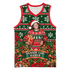 Fannie Lou Hamer Christmas Basketball Jersey Retro Ugly Christmas Pattern Civil Rights Activist Pan African