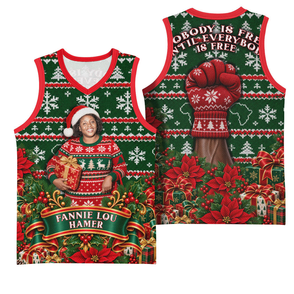 Fannie Lou Hamer Christmas Basketball Jersey Retro Ugly Christmas Pattern Civil Rights Activist Pan African
