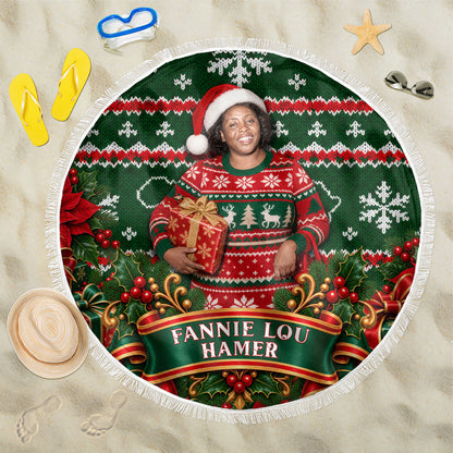 Fannie Lou Hamer Christmas Beach Blanket Retro Ugly Christmas Pattern Civil Rights Activist Pan African