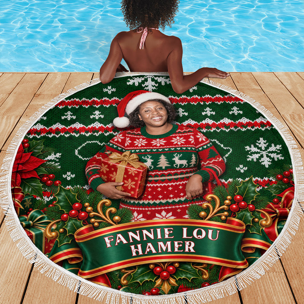 Fannie Lou Hamer Christmas Beach Blanket Retro Ugly Christmas Pattern Civil Rights Activist Pan African