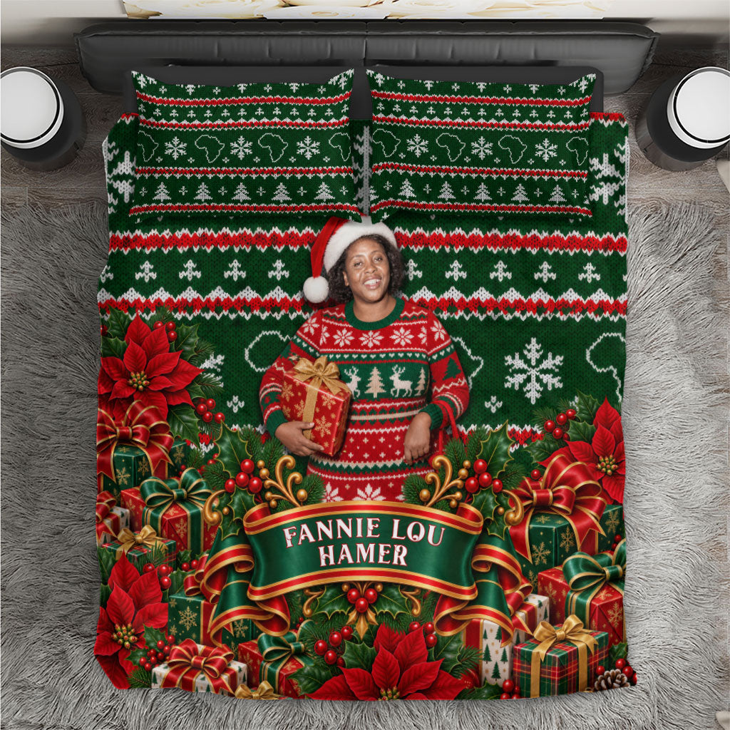 Fannie Lou Hamer Christmas Bedding Set Retro Ugly Christmas Pattern Civil Rights Activist Pan African