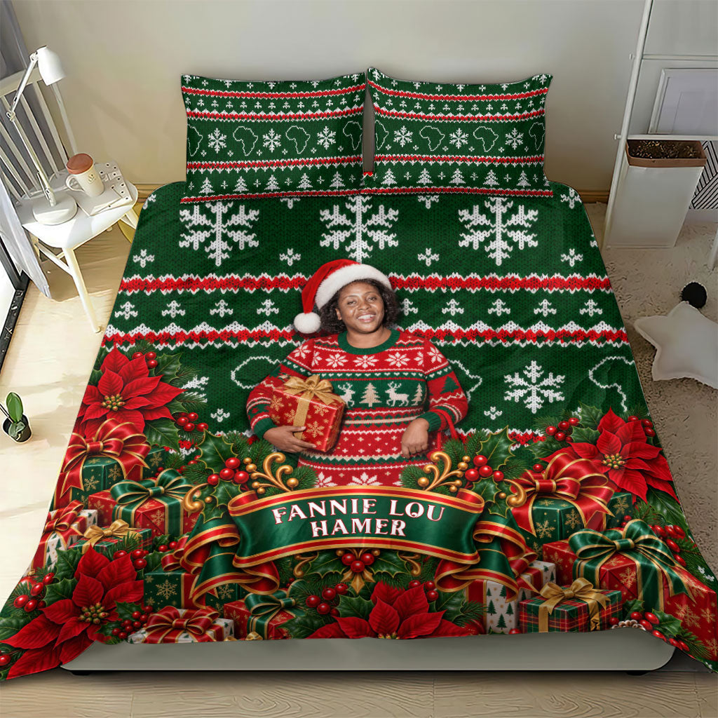 Fannie Lou Hamer Christmas Bedding Set Retro Ugly Christmas Pattern Civil Rights Activist Pan African