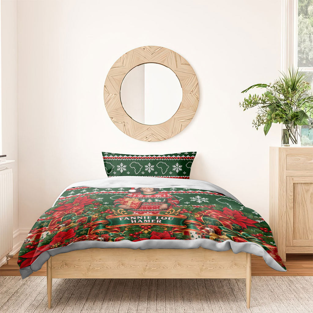 Fannie Lou Hamer Christmas Bedding Set Retro Ugly Christmas Pattern Civil Rights Activist Pan African