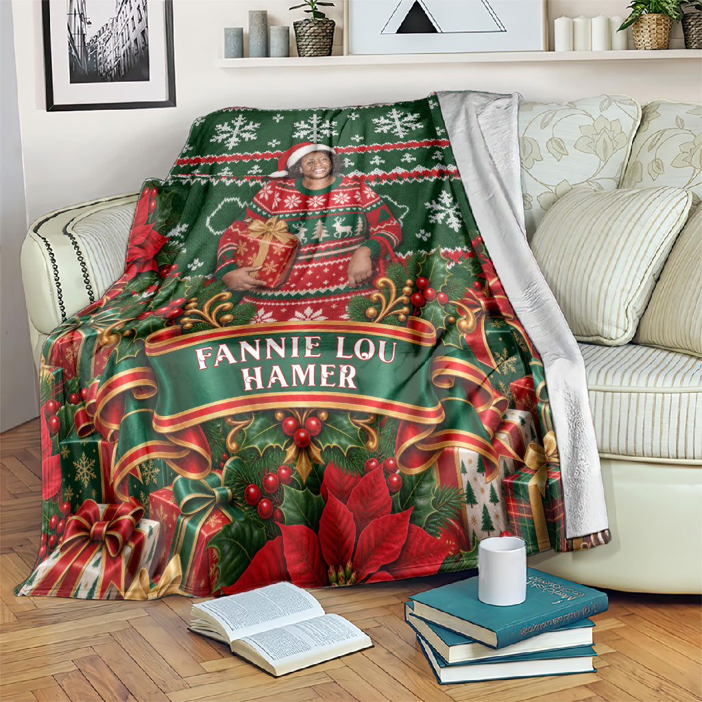 Fannie Lou Hamer Christmas Blanket Retro Ugly Christmas Pattern Civil Rights Activist Pan African