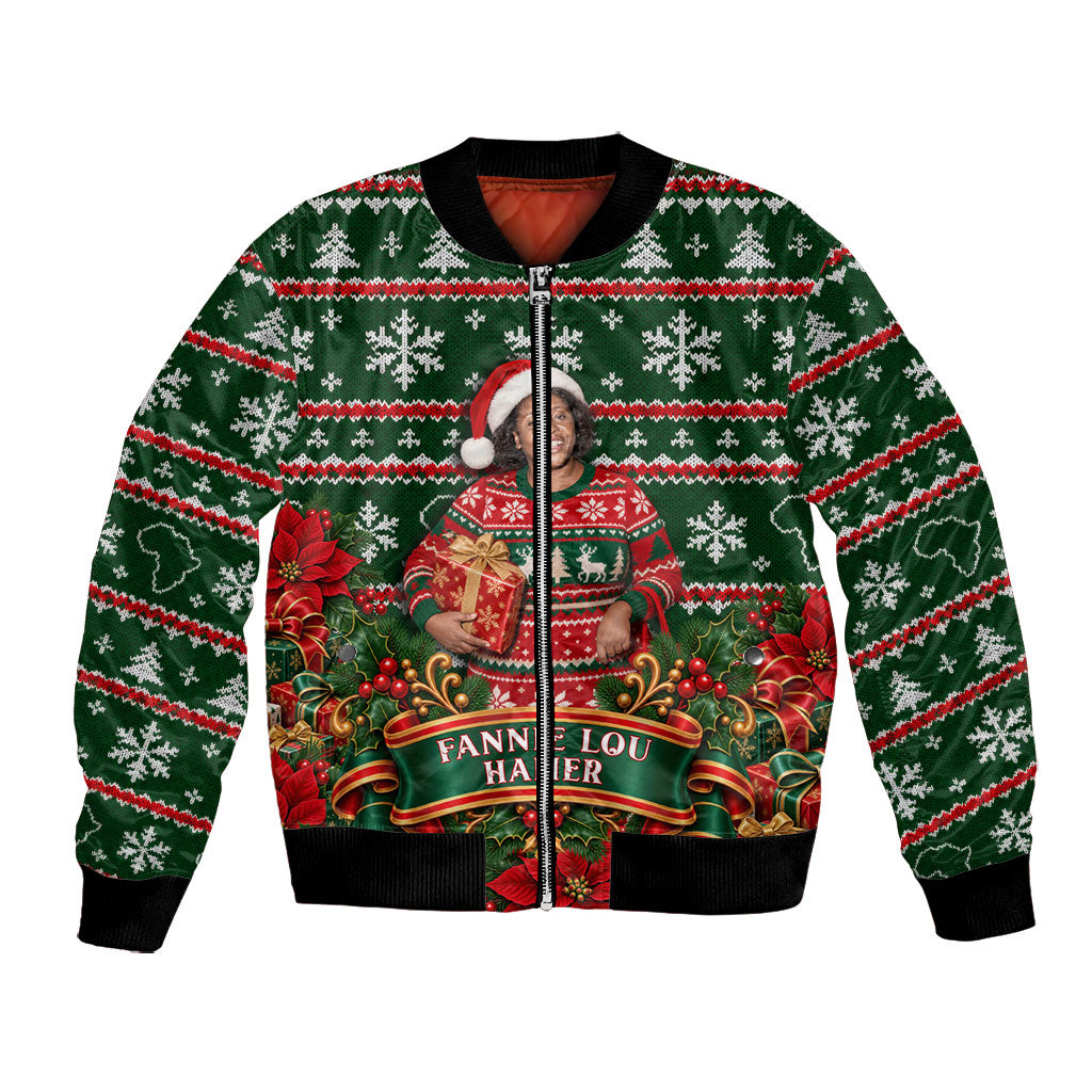 Fannie Lou Hamer Christmas Bomber Jacket Retro Ugly Christmas Pattern Civil Rights Activist Pan African