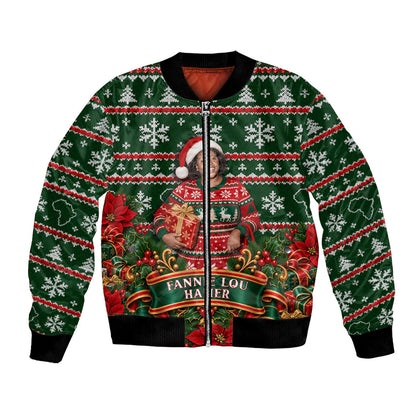 Fannie Lou Hamer Christmas Bomber Jacket Retro Ugly Christmas Pattern Civil Rights Activist Pan African