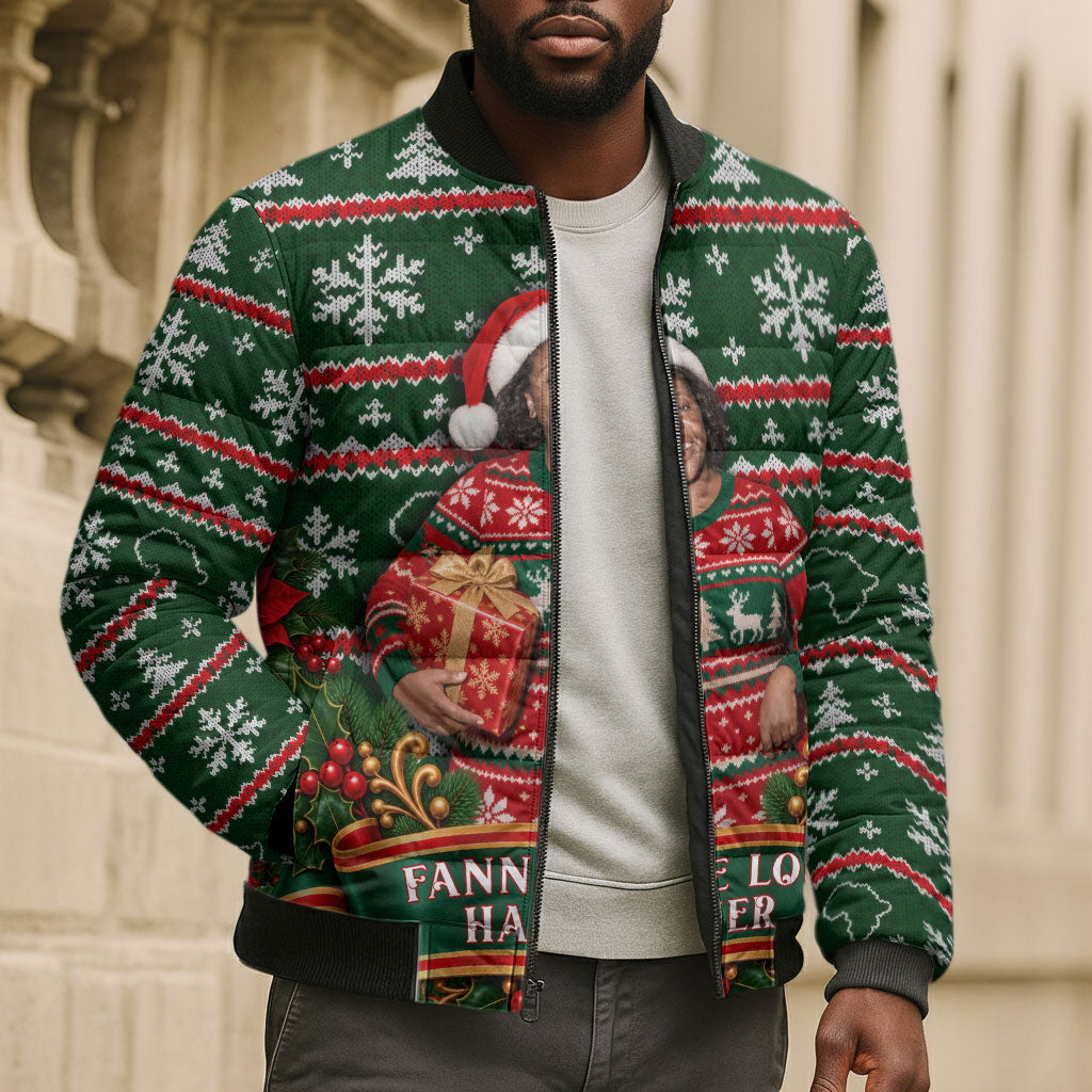 Fannie Lou Hamer Christmas Bomber Puffer Jacket Retro Ugly Christmas Pattern Civil Rights Activist Pan African