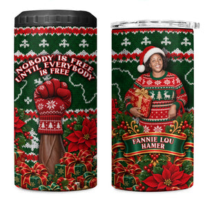 Fannie Lou Hamer Christmas 4 in 1 Can Cooler Tumbler Retro Ugly Christmas Pattern Civil Rights Activist Pan African